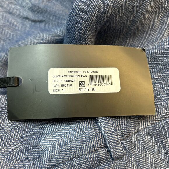 If Only Studio Pinstripe Blue Linen Wide Leg Pants Side Pockets Women SZ 10 NEW - Picture 6 of 10